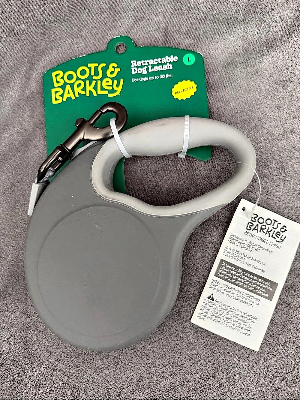Boots & Barkley Retractable Dog Leash Large Gray Reflective Gray Reflective